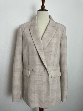 House of Harlow 1960 Jacket Blazer Double Breast Plaid Quiet Luxury Preppy